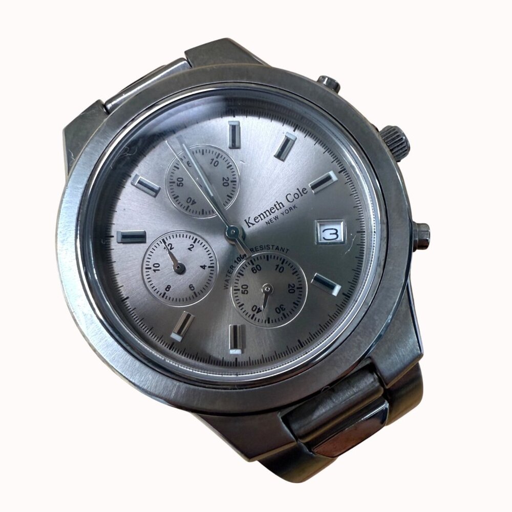 Kenneth Cole Mens Stainless Steel Chronograph Watch Silver Needs‎ Battery